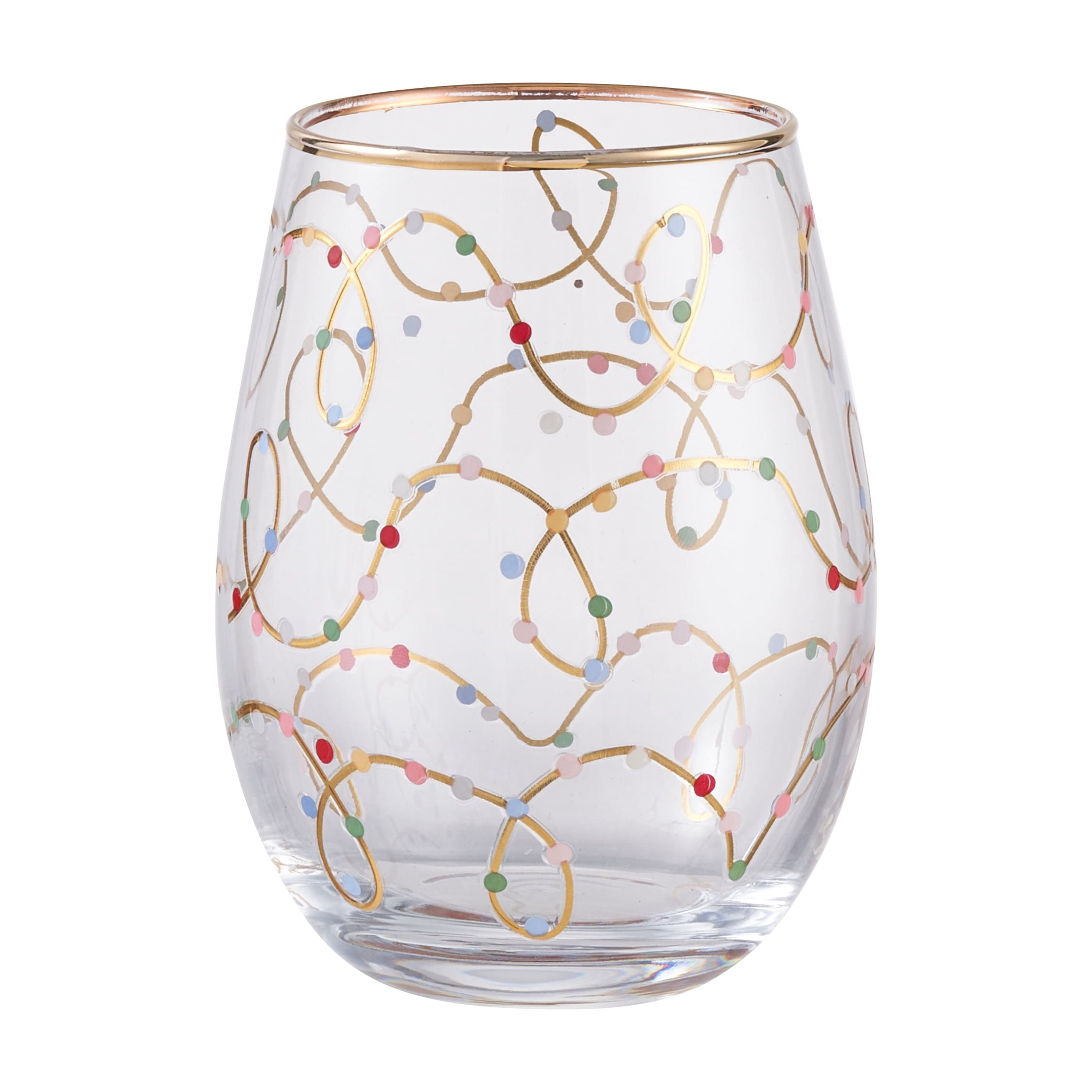 Gold Lights Wine Glass Gold Rim 18 OZ Holiday Time