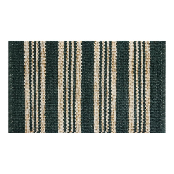 Holiday Time Green Stripe 20" x 34" Handloom Woven Accent Rug