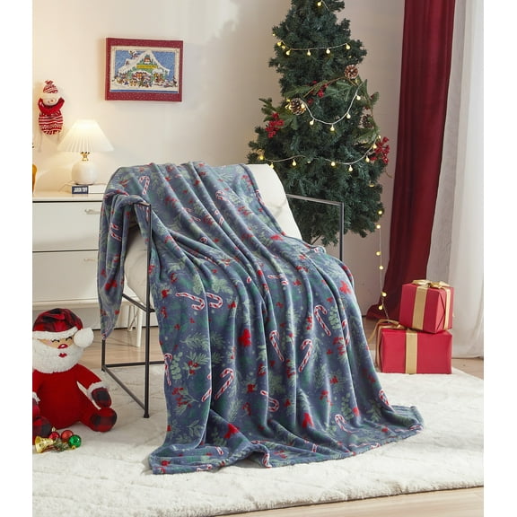 Holiday Time Cozy Christmas Plush Candy Cane Overized Throw Blanket, 50"x70"