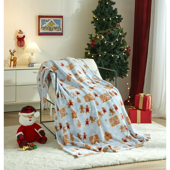 Holiday Time Cozy Christmas Plush Gingerbread Houser Overized Throw Blanket, 50"x70"