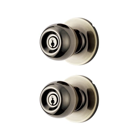 Hyper Tough Two Keyed Entry Ball Locking Doorknobs Antique Brass Finish Twin Pack