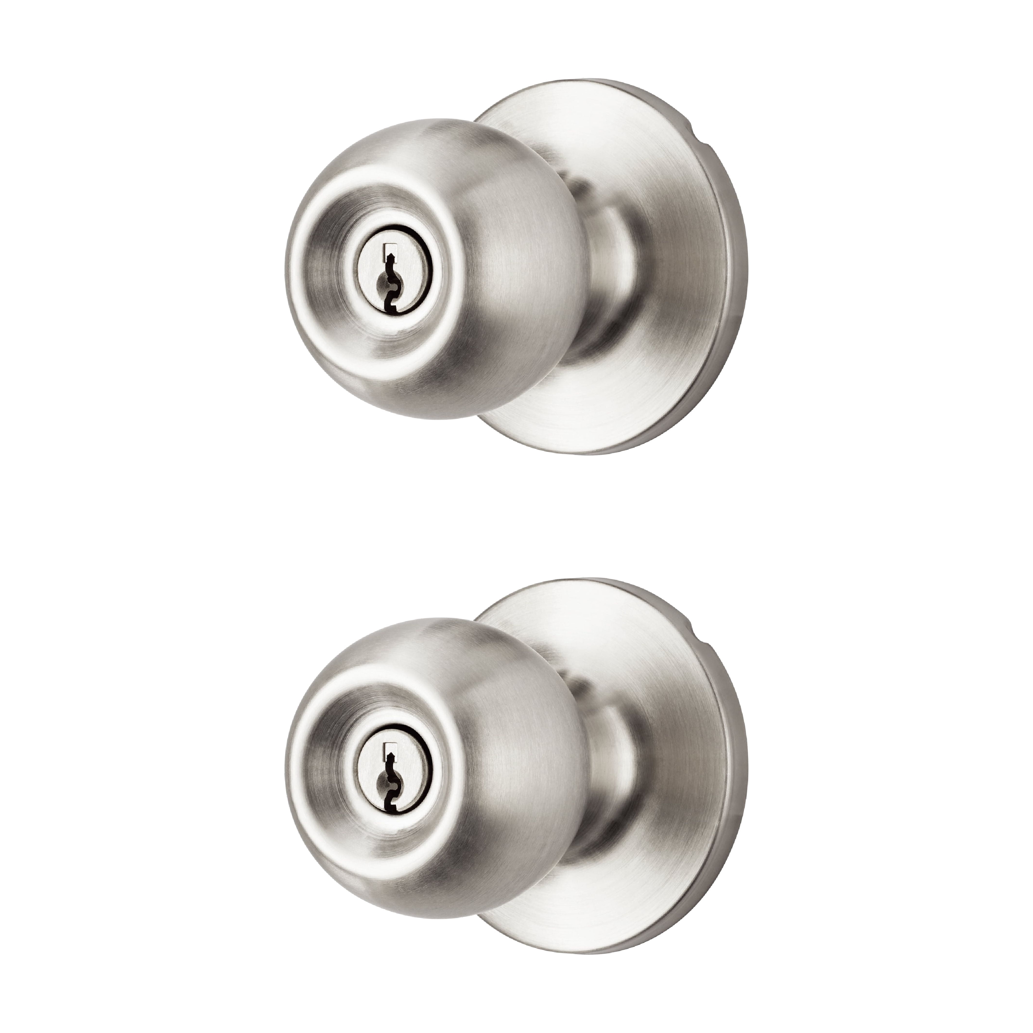 Hyper Tough Keyed Entry Ball Lock Doorknobs with Stainless Steel Finish, Twin Pack