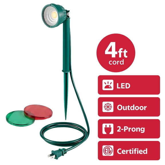 Indoor/Outdoor LED Christmas Floodlight with Red and Green Lenses, Green, 4', by Holiday Time