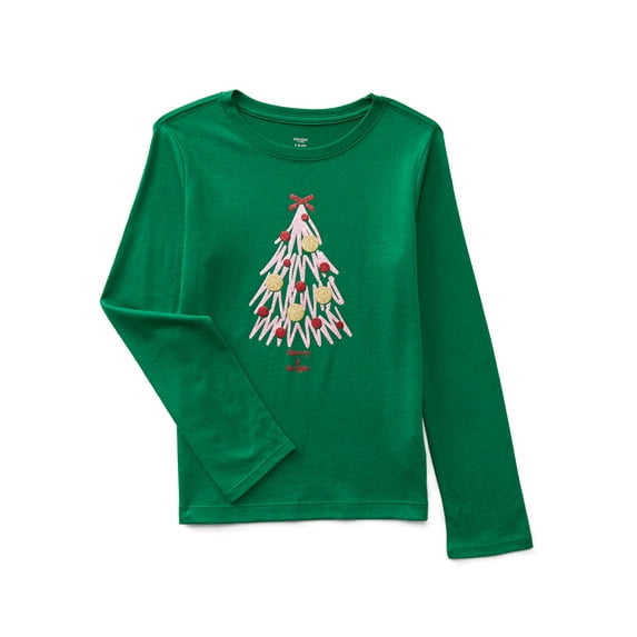 Holiday Time Girls Christmas Long Sleeve Graphic T-Shirt, Sizes 4-18