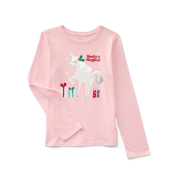Holiday Time Girls Christmas Long Sleeve Graphic T-Shirt, Sizes 4-18