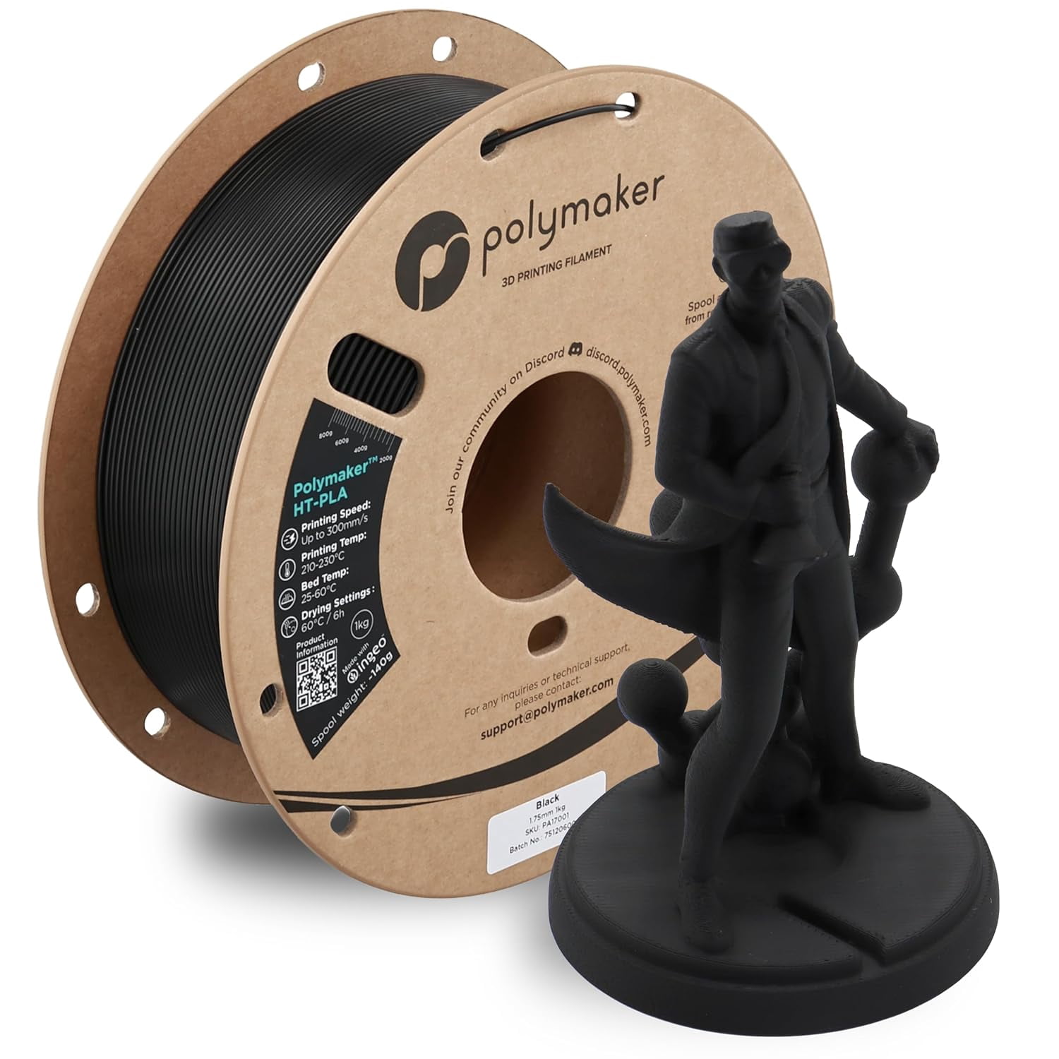 HT-PLA Filament 1.75mm Black, High Temp PLA for 3D Printing, Heat Stable Up to 150°C, Easy to Print, Works with Most FDM Printers, 1kg Spool