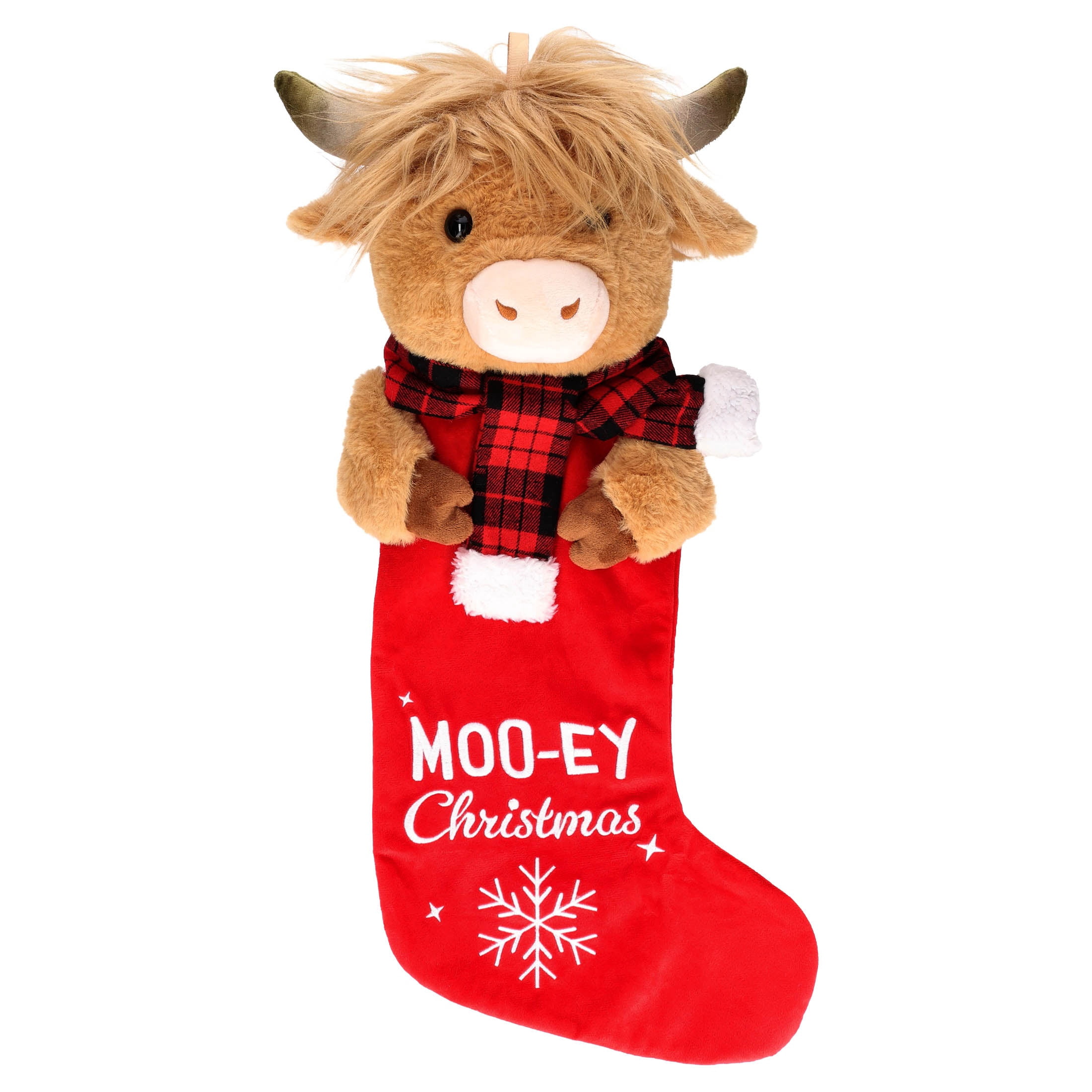 Holiday Time Moo‑ey Christmas Stocking with Plush Cow Head, 1 Piece
