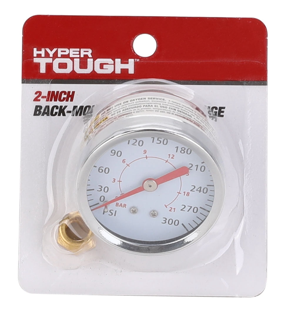 Hyper Tough 2-inch Brass & Steel Back-Mount Pressure Gauge, Manufacturer Part Number: 24-803HT