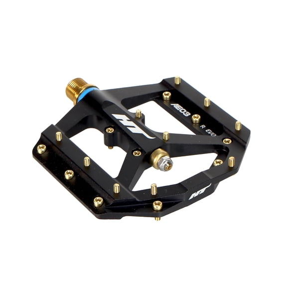 HT Pedals AE03T Evo+ Titanium Spindle Platform Pedals Black/Gold