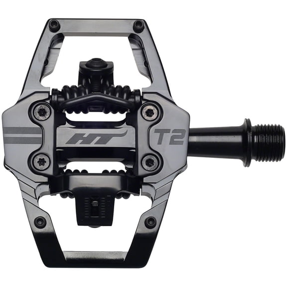 HT T2 Dual Sided Clipless Platform Pedals 9/16" Axle Aluminum Body Stealth Black