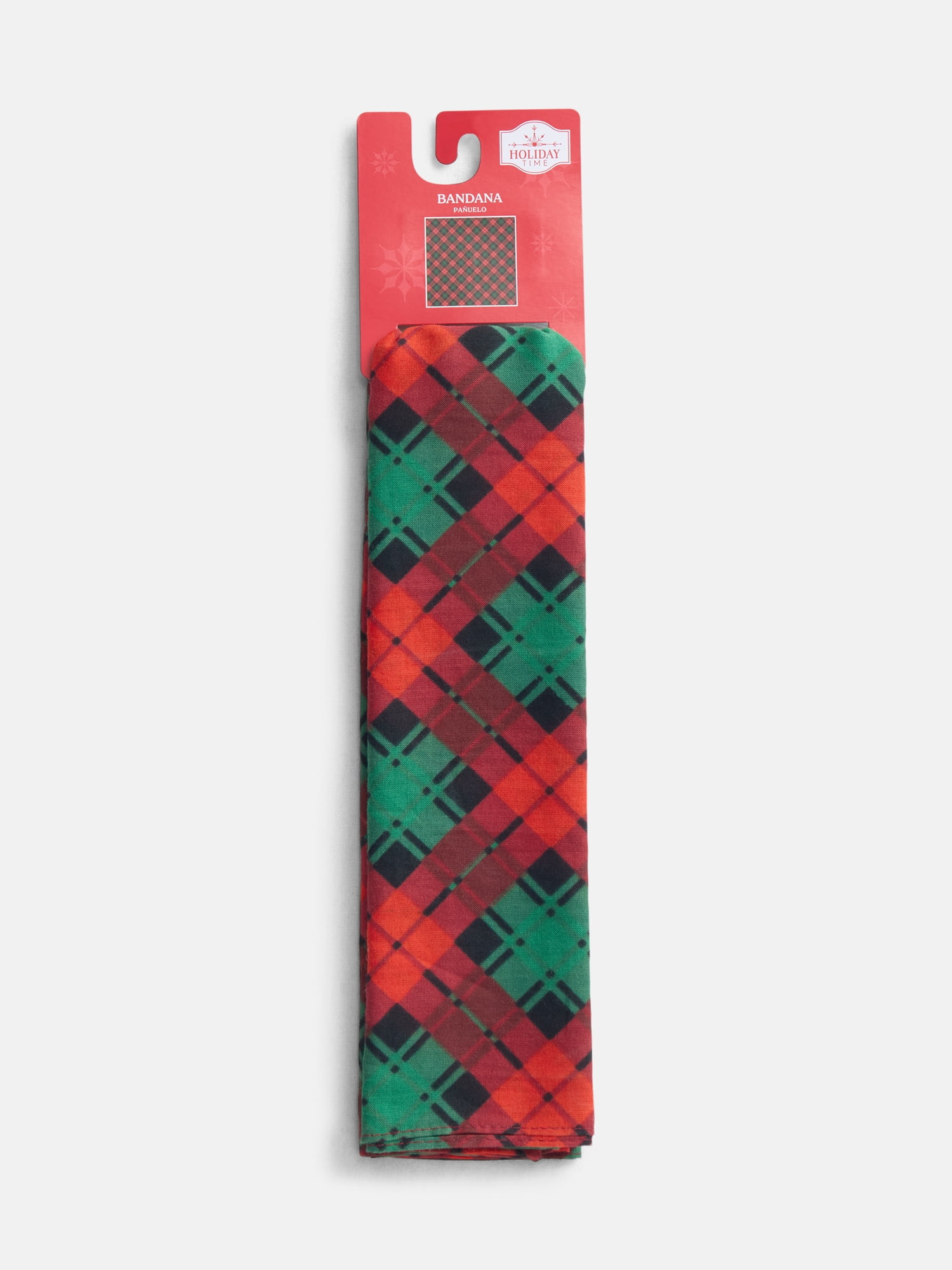 Holiday Time Woven Red Green Plaid Bandana, One Size, Red/Multi, Cotton