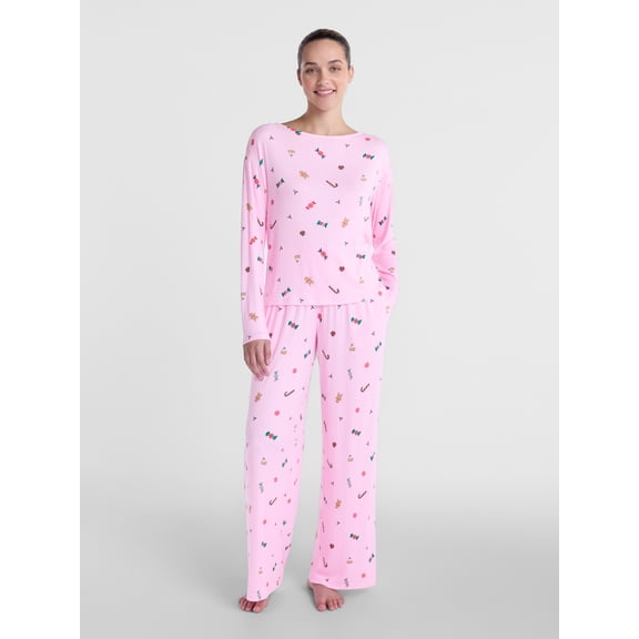 Holiday Time Women's and Women's Plus Ribbed Top and Pants Pajama Set, 2-Piece, XS-3X