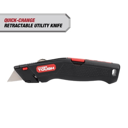 Hyper Tough Quick-Change Retractable Utility Knife with 3 Blade Replacements and Blade Storage, Black
