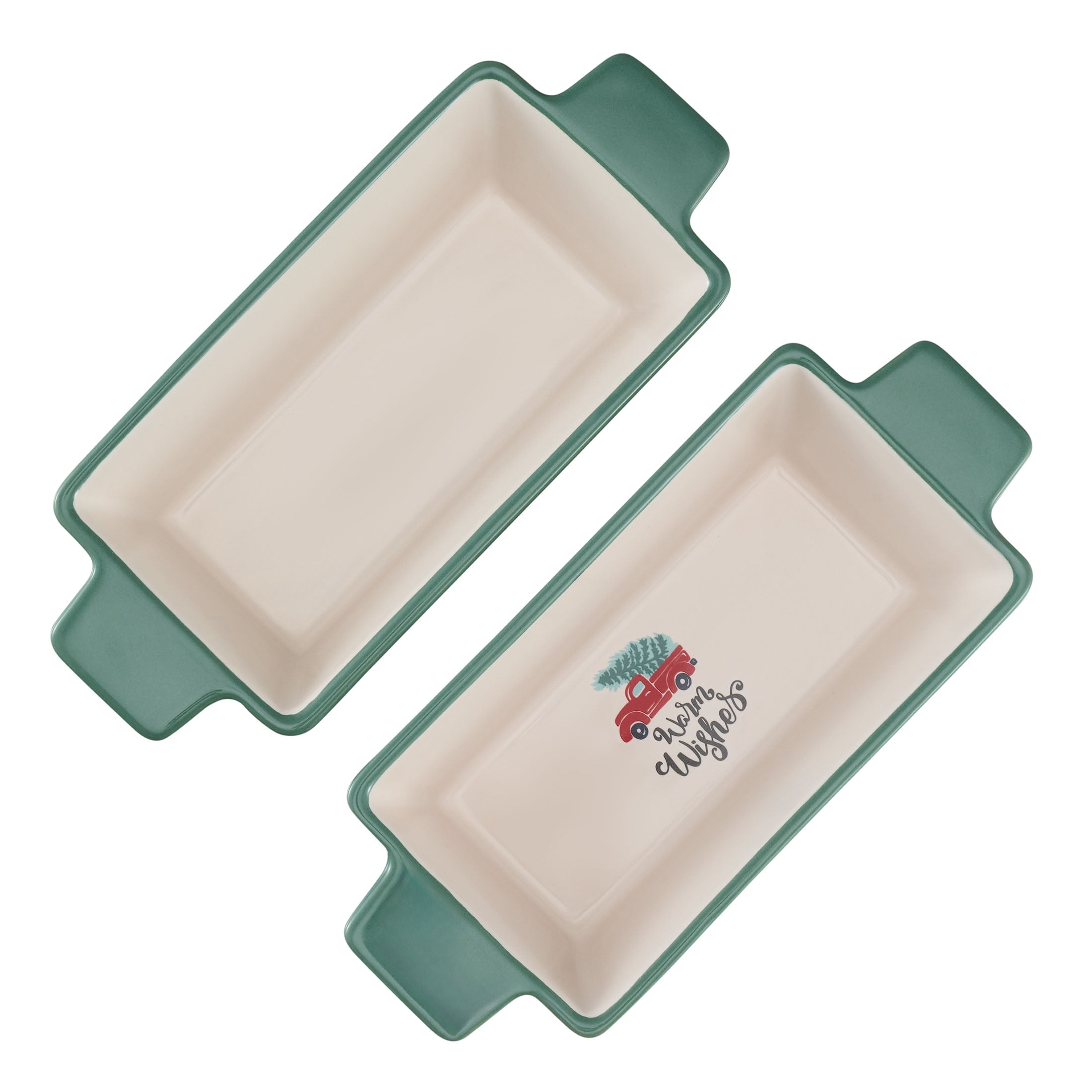 Holiday Time Glazed Stoneware Bake & Serve Mini Loaf Pan, Multicolor