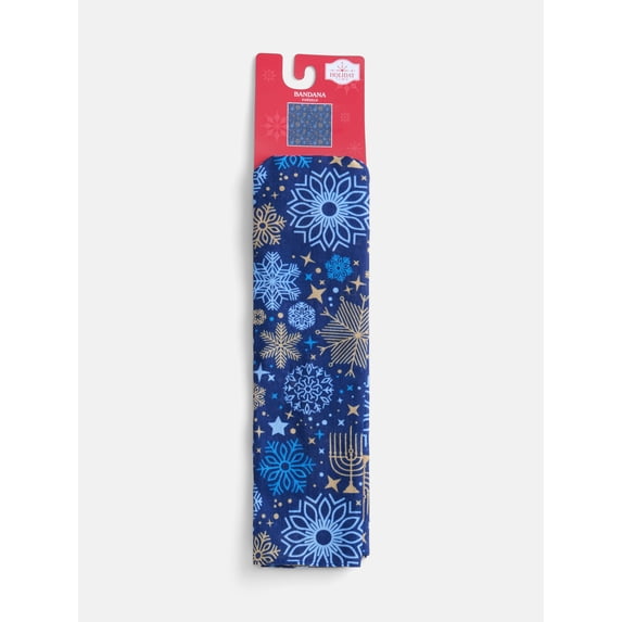 Holiday Time Woven Snowy Night Bandana, Once Size, Navy, Cotton