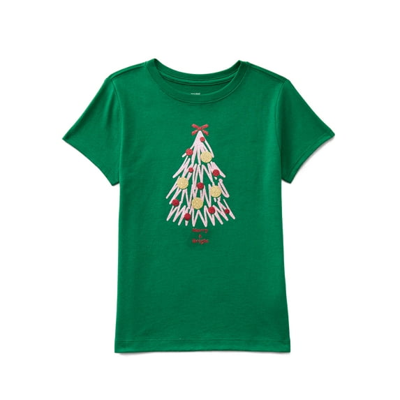 Holiday Time Girls Christmas Short Sleeve Graphic T-Shirt, Sizes 4-18