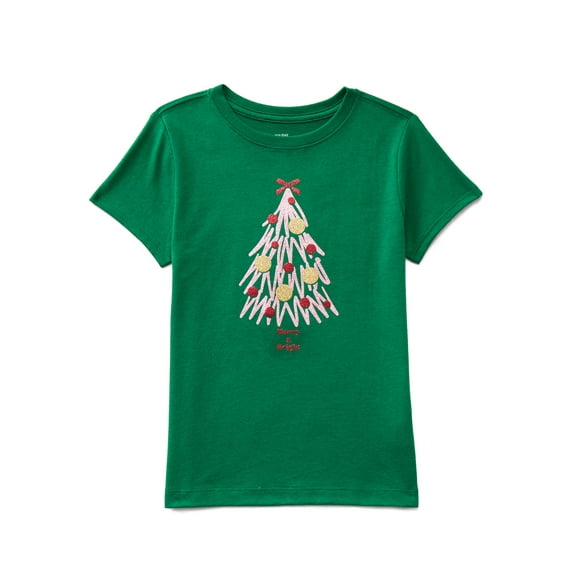Holiday Time Girls Christmas Short Sleeve Graphic T-Shirt, Sizes 4-18