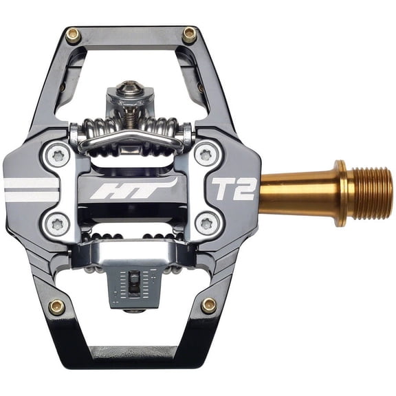 HT T2T Dual Sided Clipless Platform Pedals 9/16" Titanium Spindle Alloy Body Blk