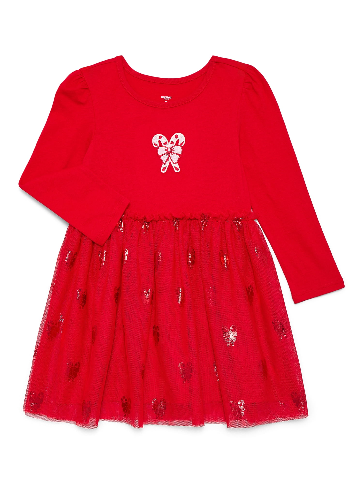 Holiday Time Toddler Girls' Christmas Tutu Dress with Long Sleeves, Sizes 12M-5T
