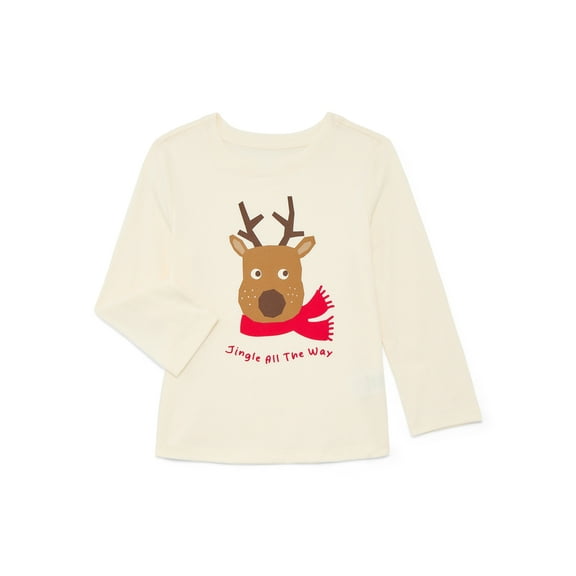 Holiday Time Toddler Boys or Girls Christmas Tee with Long Sleeves, Sizes 12M-5T