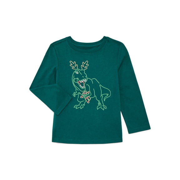 Holiday Time Toddler Boys or Girls Christmas Tee with Long Sleeves, Sizes 12M-5T
