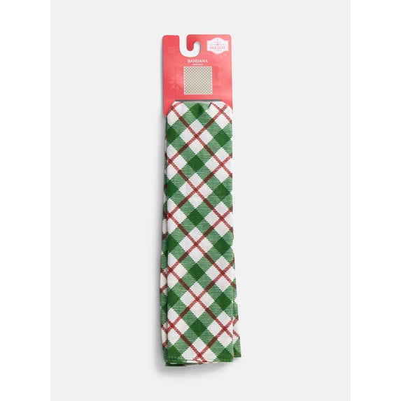 Holiday Time Woven Winter Plaid Bandana, Once Size, Ivory/Multi, Cotton