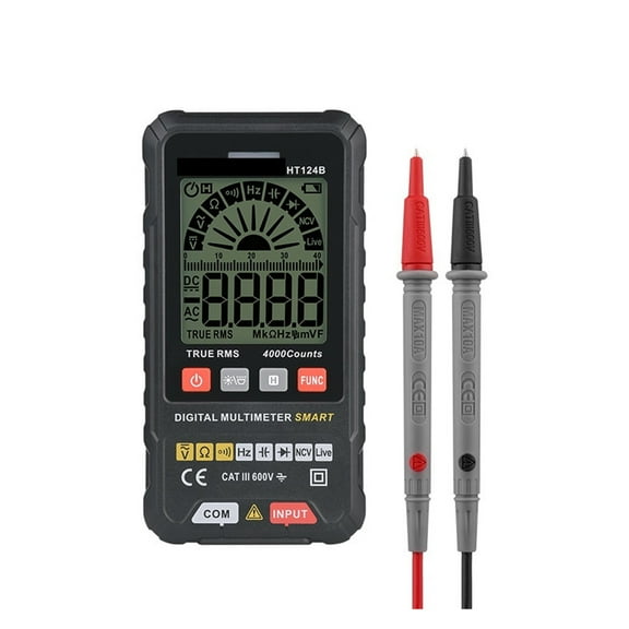 HT124B Smart Digital Multimeter, Auto-Ranging Volt Meter, TRMS 4000 Counts Voltage Tester Measures Voltage, Capacitance, NCV, Frequency, Ohm, Continuity, Diode, Live Wire for Automotive, DIY