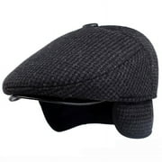 BAITREND HT1847 Classic Man Cap Autumn Winter Hat with Ear Flap Elder Man Male Dad Hat Warm Flat Cap Wool Blend Men Beret Cap