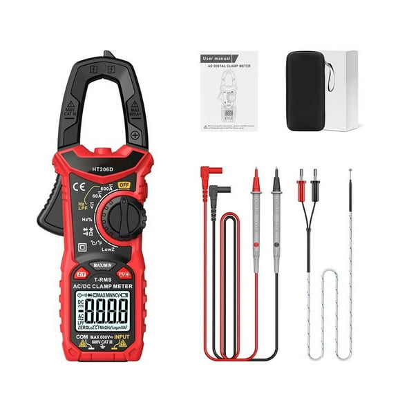 HT206D Portable Multifunction Clamp Meter NCV TRMS Flashlights Testing 6000 Count Multimeter with Detection Pen