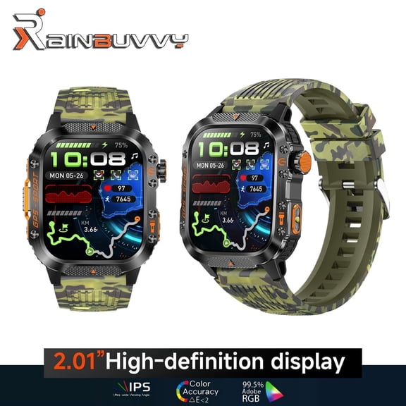 HT36 GPS Smartwatch 2.01-inch IPS, IP68 waterproof, Bluetooth 5.3, flashlight, 540mAh battery, health tracker, outdoor sports watch