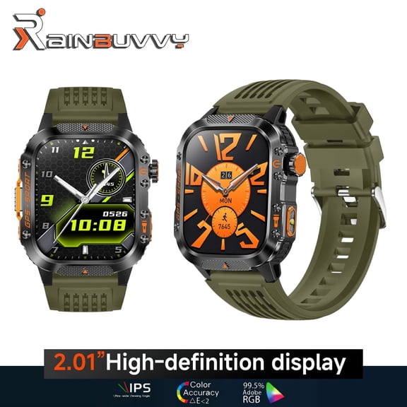 HT36 GPS Smartwatch 2.01-inch IPS, IP68 waterproof, Bluetooth 5.3, flashlight, 540mAh battery, health tracker, outdoor sports watch