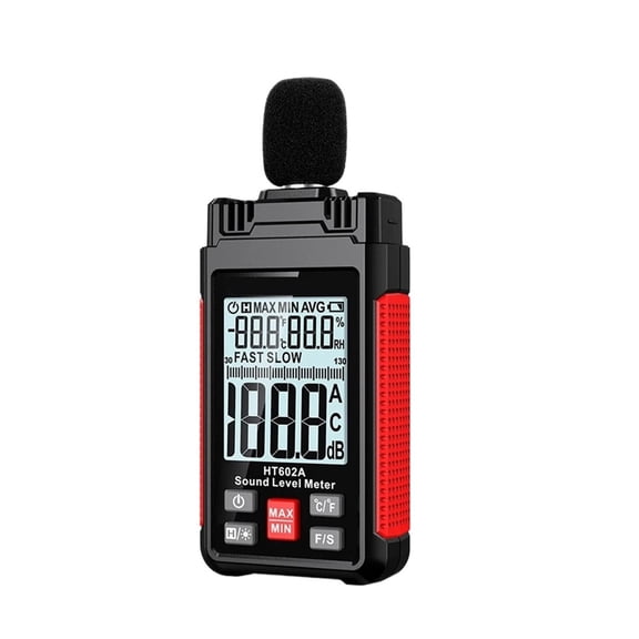 HT602 3 in 1 Thermometer Hygrometer Digital Sound Level Meter 30-130dB Decibel Meter Noise Level dB Tester
