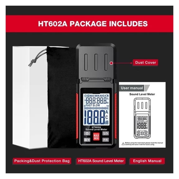HT602 Sound Level Meter Portable SPL Meter 30dBA to 130dBA Noise Volume Measuring Instrument Decibel Meter