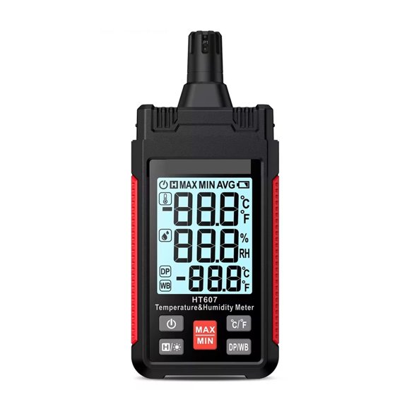 HT607 Digital Temperature Humidity Meter, Professional Laboratory Thermo-Hygrometer Farm Thermometer Hygrometer