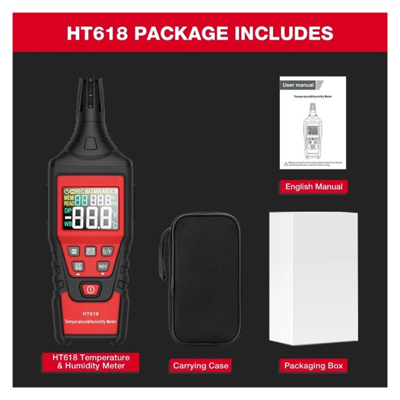 HT618 Digital Psychrometer Thermometer, Hygrometer With Backlight Temperature And Humidity Meter With Dew Point