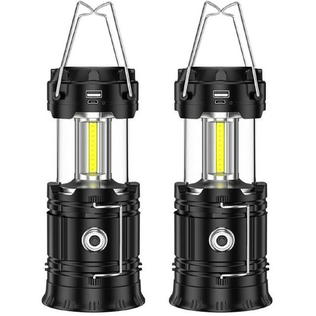 HTB 2 Pack LED Camping Lantern, USB Rechargeable and Battery Powered 2