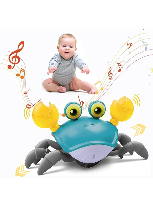 HTB Baby Toys Infant Crawling Crab, Rechargeable Tummy Time Baby Walkers Toys with Music and LED Light, Toddlers Sensory Interactive Christmas Birthday Gifts for 1 2 3 4 5 6 7 8 Years Old Boys Girls