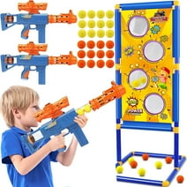HTB Shooting Game Toy for Age 6, 7, 8, 9, 10+ Years Old Kids Boys - 2 Pack Air Toy Guns & Shooting Target & 24 Foam Balls - Ideal Gift for Christmas Birthday - Compatible with Toy Guns