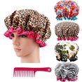 thumbnail image 1 of YDHT Reusable Shower Cap, Reusuable 4 Pack Waterproof Double Layer Bath Cap with 1 Detangling Comb, 1 of 8