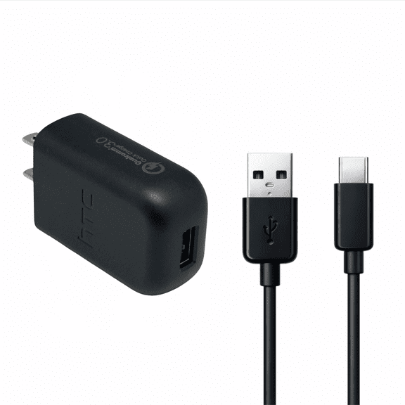 HTC 18W Fast Charger with USB Type C Cable, Adaptive Quick Charging Wall Adapter, 480Mbps Data Transfer, 10000+ Bend Tested Durable Cable, Universal Compatibility for Android Devices