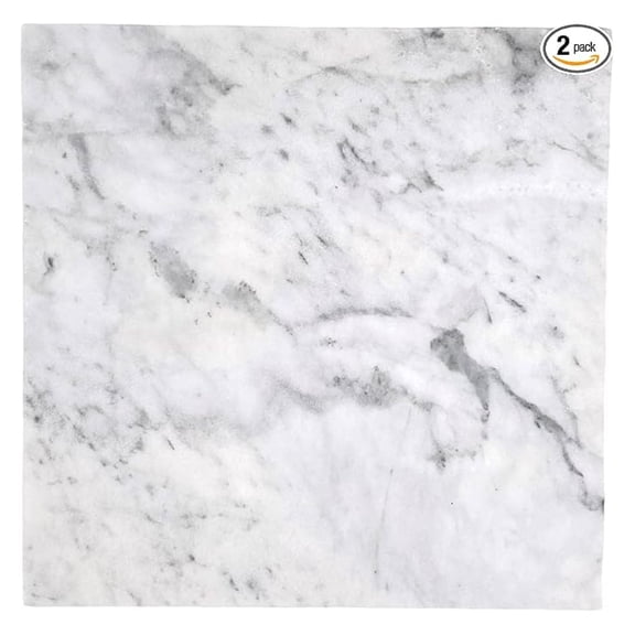 HTC 406 Bianco Carrara 12x12 Polished Marble Tile, Italian White Stone for Bathroom Wall, Shower, Kitchen Backsplash, and Floor Use (2 Pieces)