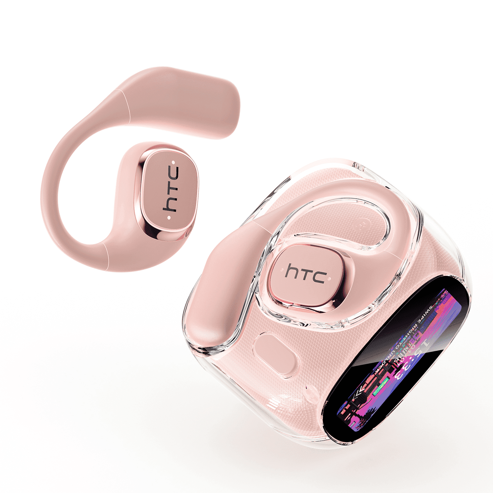 HTC NE11 AI Translation Earbuds Open Ear Translation Headphones Real Time Earbuds Bluetooth 6.0 with LED Touchscree Support 135 Languages Translator