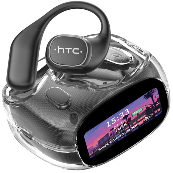 HTC NE11 Wireless Earbuds, AI Translate Earbuds Bluetooth 6.0 Headphones with Noise Cancelling Mic Smart Screen,60H IP6X Waterproof Sport Headset