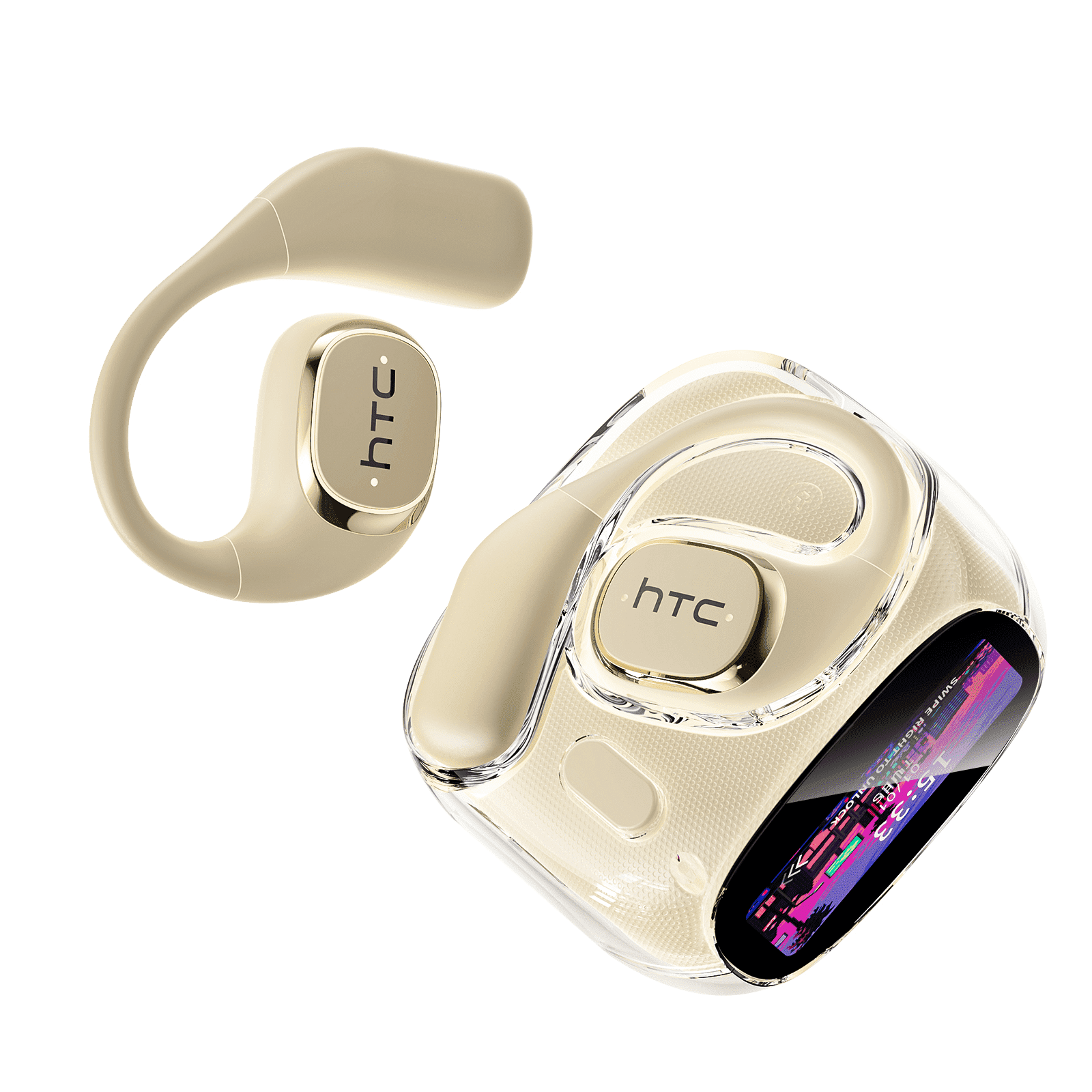 HTC NE11 Translation Bluetooth Earbuds with LED Touchscree Open Ear Earphones for Sports HD Stereo Sound Waterproof IPX5