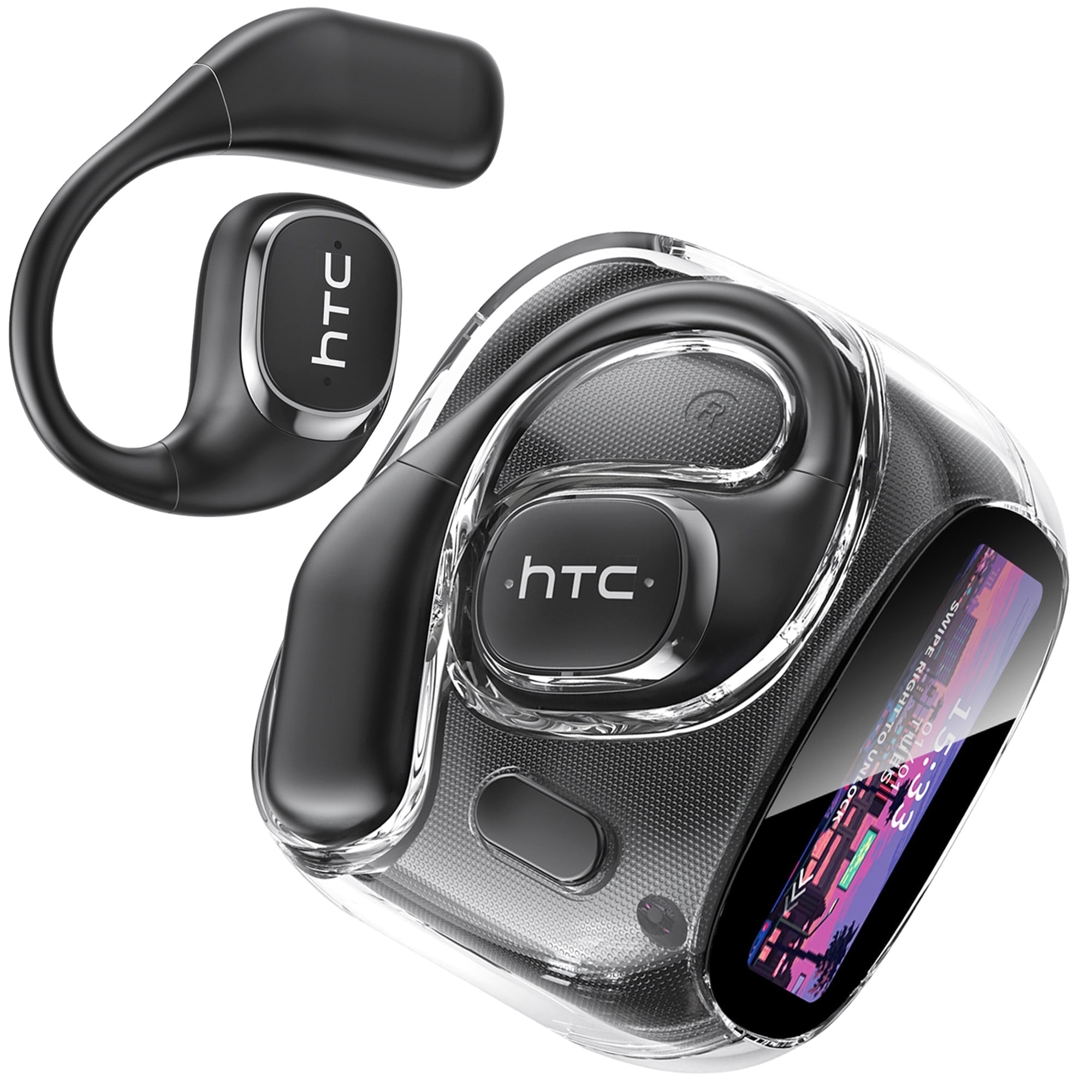 HTC NE11 Wireless Earbuds, AI Translate Earbuds Bluetooth 6.0 Headphones with Noise Cancelling Mic Smart Screen,60H IP6X Waterproof Sport Headset