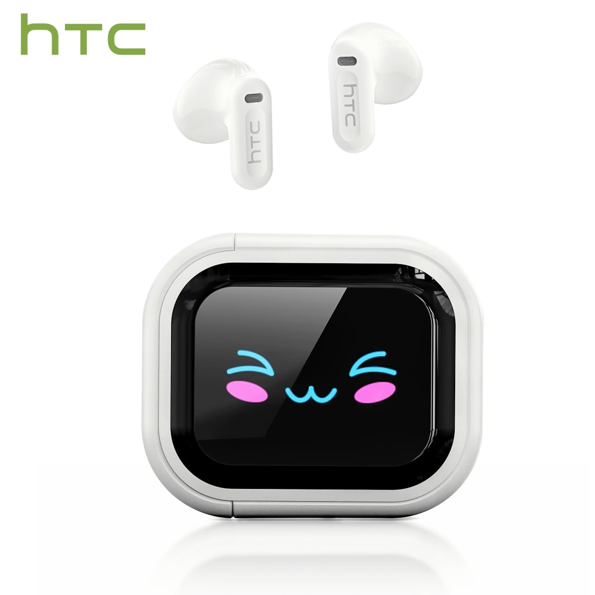 HTC NE20 Wireless Earbuds Bluetooth 6.0 with Touch Screen Charging Case, Semi In-Ear Headphones with Mic, 55H Playtime, HiFi Stereo, IPX5 Waterproof Earbuds for iPhone Android, White