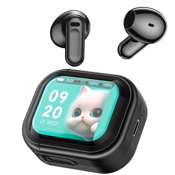 HTC NE20 Wireless Earbuds Bluetooth 6.0 with Touch Screen Charging Case, Semi In-Ear Headphones with Mic, 55H Playtime, HiFi Stereo, IPX5 Waterproof Earbuds for iPhone Android