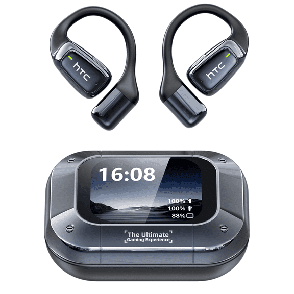 HTC NE25 Open Ear Earbuds with LED Display Screen AI Translation Bluetooth 5.4 Earphones Wireless Translator Earbuds for Running