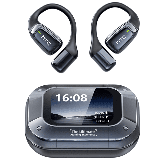 HTC NE25 Open Ear Earbuds with LED Display Screen AI Translation Bluetooth 5.4 Earphones Wireless Translator Earbuds for Running