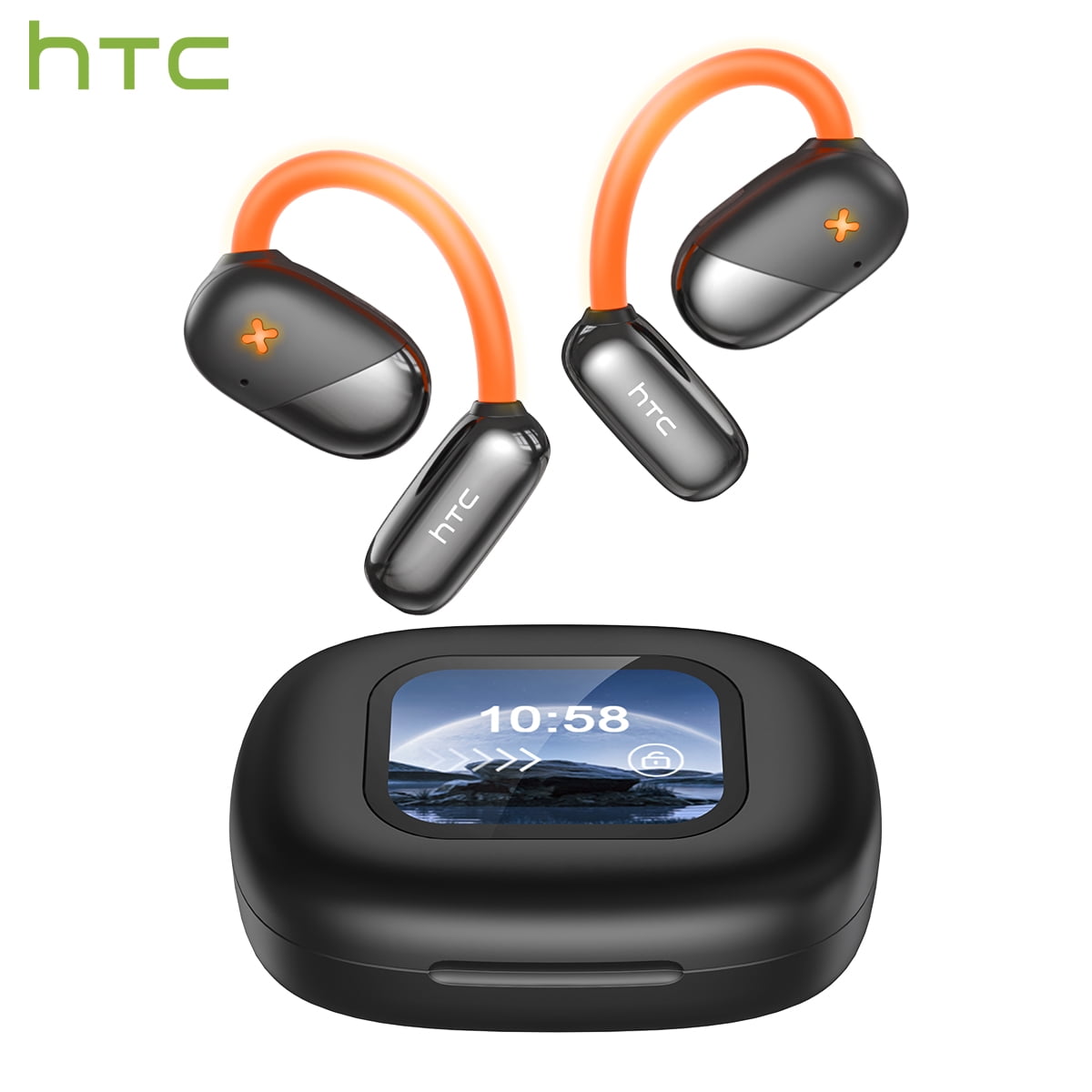 HTC NE33 Bluetooth 6.0 Wireless Open-Ear Headphones - AI Translator, Noise-Cancelling Earbuds, 130+ Languages, IPX5 Waterproof, Black